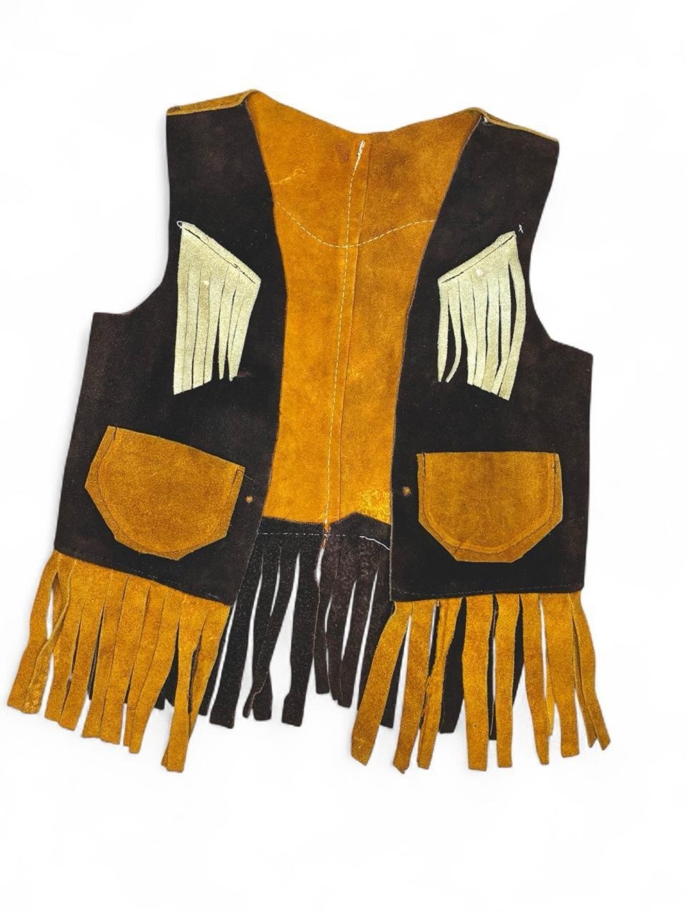 Vintage Kids SZ (2/3T) Brown Suede Leather Fringe Western Vest